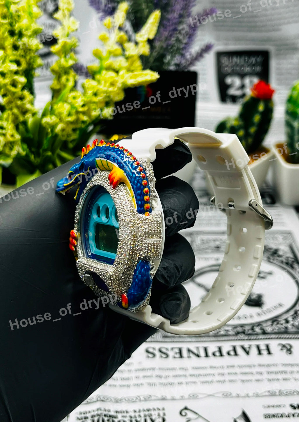 Iced Out Dragon Design Digital Watch Moissanite Diamond Style Colorful Luxury Hip Hop Bling Wristwatch Unisex Statement
