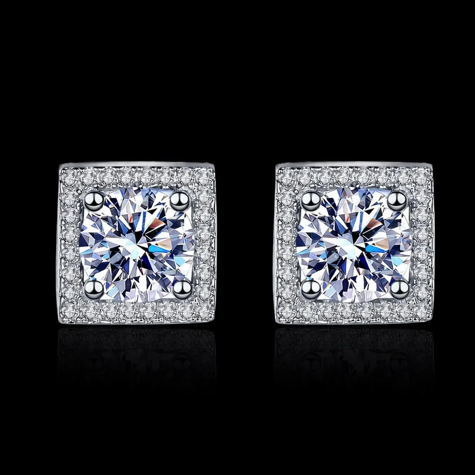 Fine Latest IGI Certificate 6mm 1 Carat 925 Sterling Silver Hip Hop Rose Gold Plated Brilliant Cut Claw Moissanite Earrings