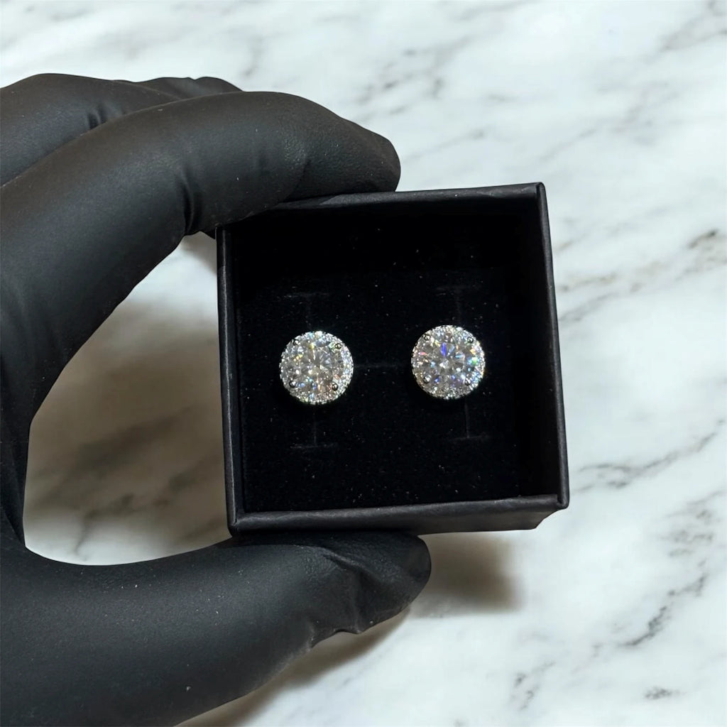 IGI Certified Luxury Moissanite Earrings 925 Sterling Silver Gold Plated Round Brilliant Cut Stud Earrings for Women Trendy