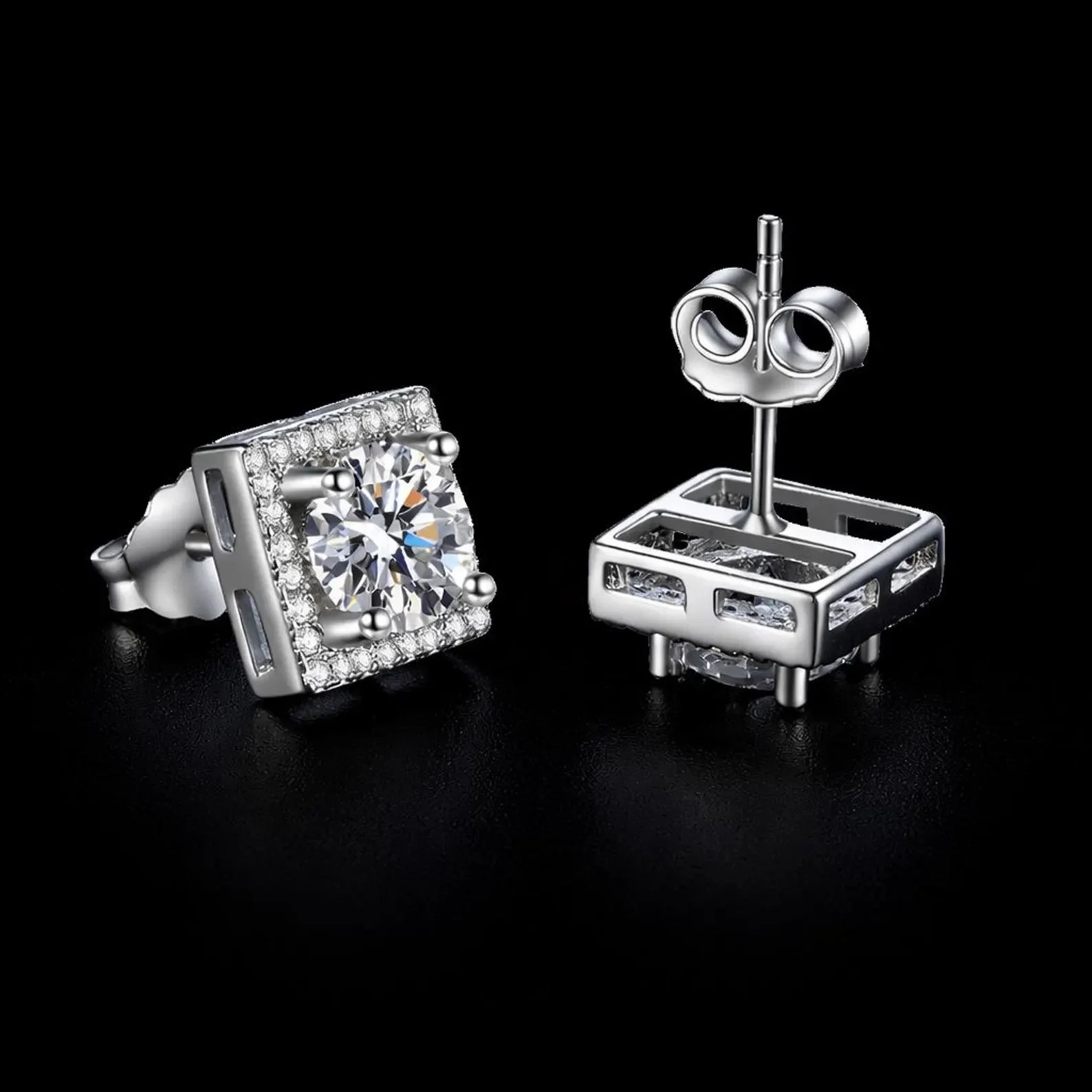 Fine Latest IGI Certificate 6mm 1 Carat 925 Sterling Silver Hip Hop Rose Gold Plated Brilliant Cut Claw Moissanite Earrings