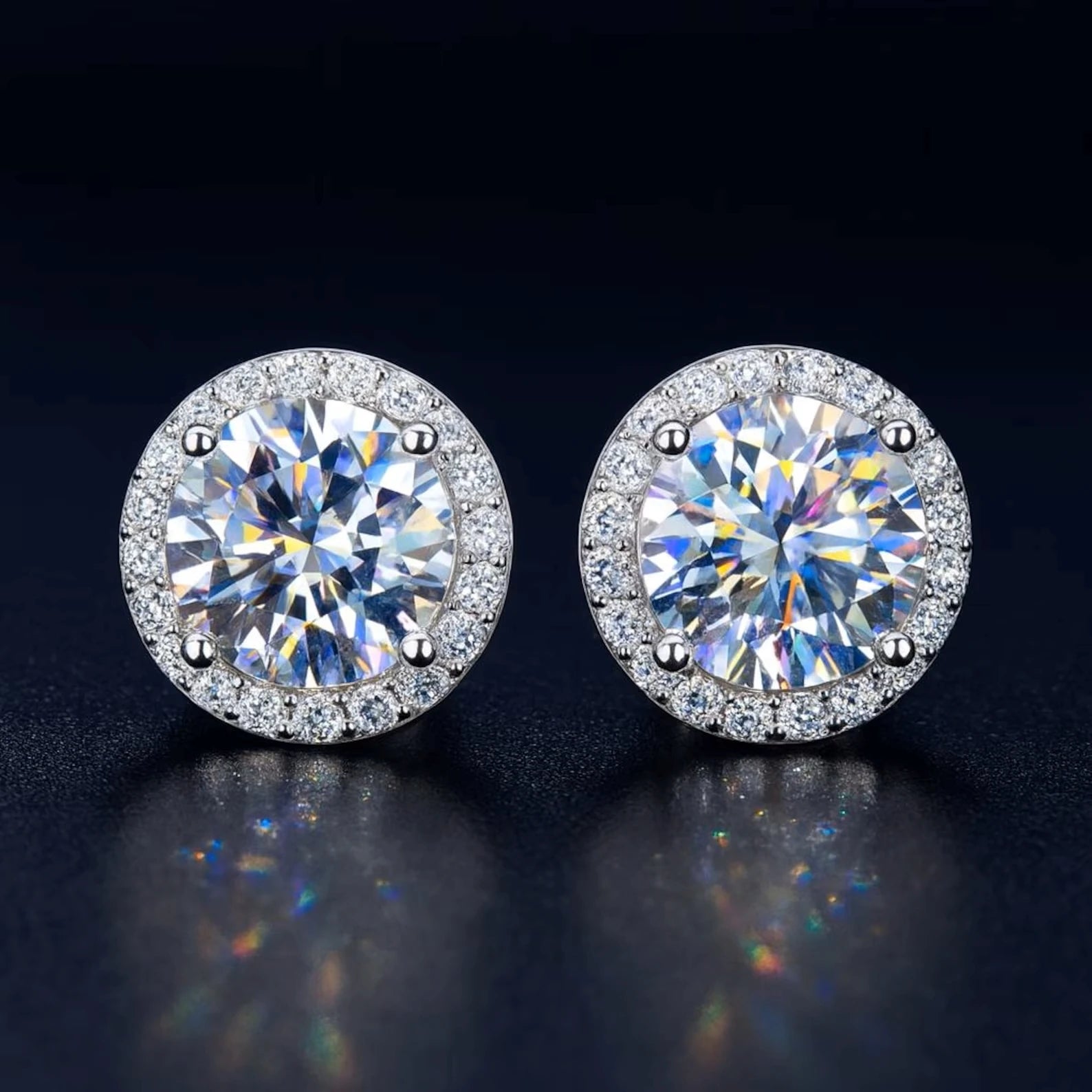 IGI Certified Luxury Moissanite Earrings 925 Sterling Silver Gold Plated Round Brilliant Cut Stud Earrings for Women Trendy